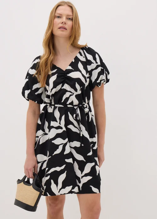 Papaya Petite Black Leaf Puff Sleeve Mini Dress - 6 Image 1