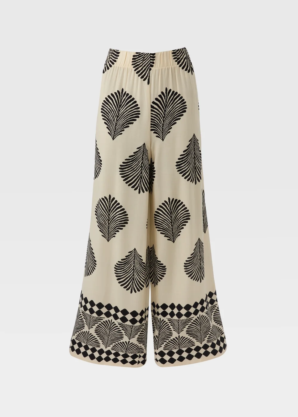 Cream Printed Boarder Wide Leg Trousers - 8/L29 Image 4