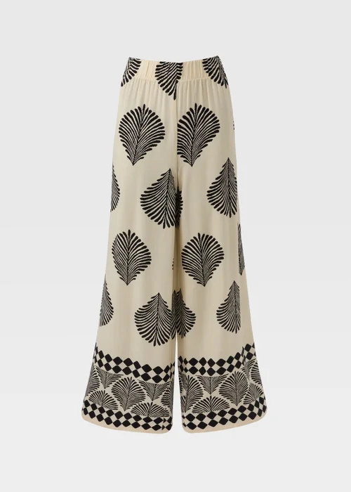 Cream Printed Boarder Wide Leg Trousers - 8/L29 Image 4