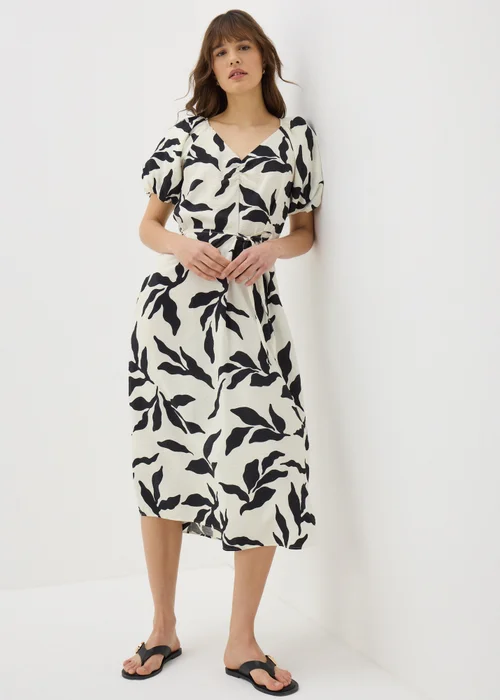 Papaya Petite Cream Leaf Puff Sleeve Tie Midi Dress - 6 Image 1