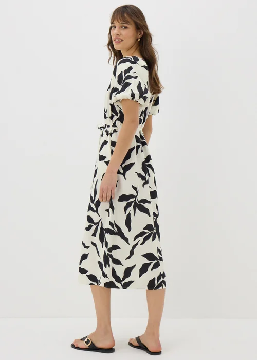Papaya Petite Cream Leaf Puff Sleeve Tie Midi Dress - 6 Image 2