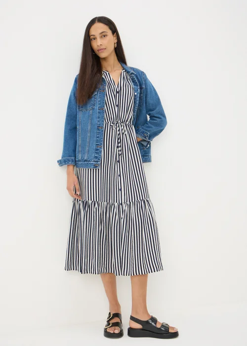 Navy Stripe Midi Shirt Dress - 8 Image 2