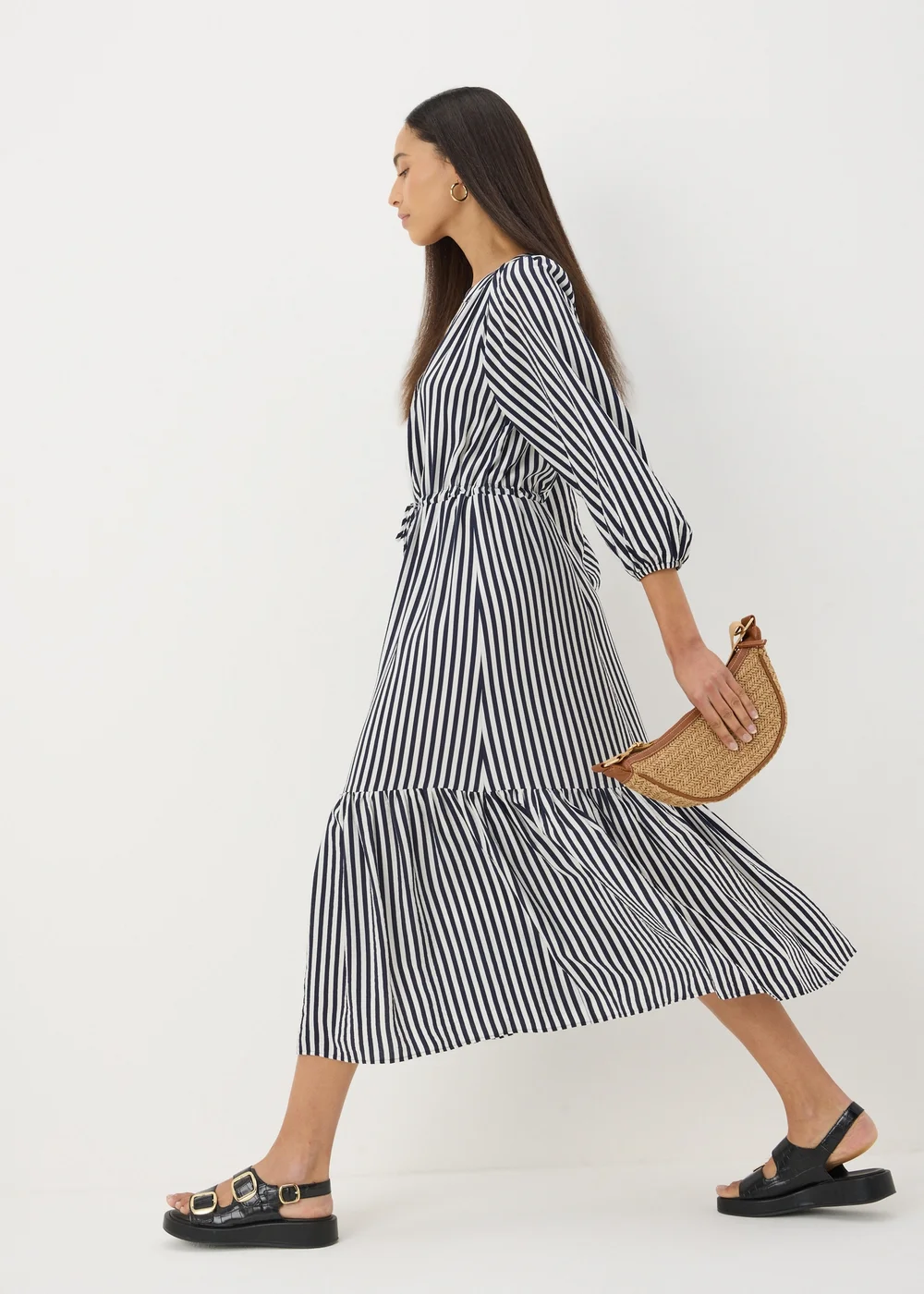 Navy Stripe Midi Shirt Dress - 8 Image 1