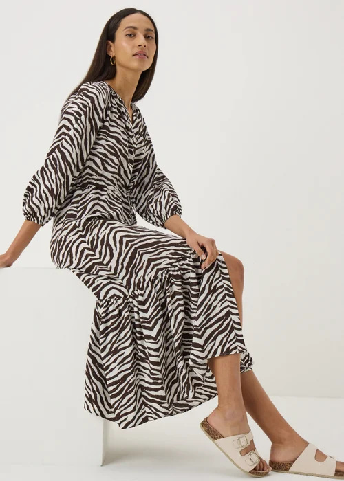 Brown Zebra Midi Shirt Dress - 8 Image 1