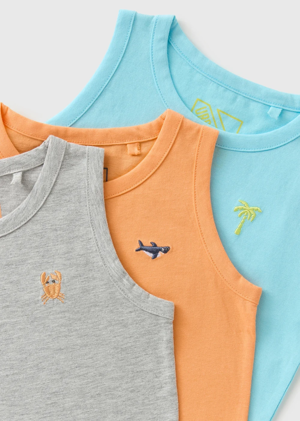 Boys 3 Pack Orange/Blue/Grey Embroidered Vests (1-7yrs) - 1-1.5 Yrs Image 2