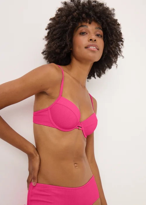 Pink Ribbed Cupped Bikini Top - 32A Image 1