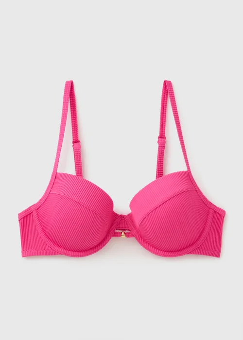 Pink Ribbed Cupped Bikini Top - 32A Image 3
