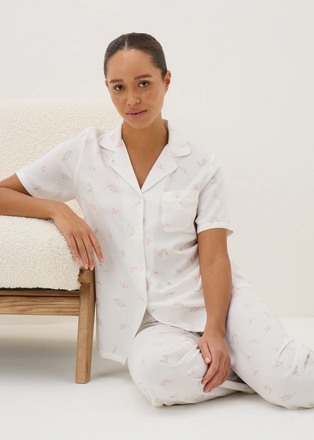 Cream Ditsy Floral Pyjama Set - Size 8 Image 1