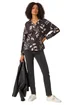 Roman Dark Grey Mono Floral Collared Top - Size 22 Image 2
