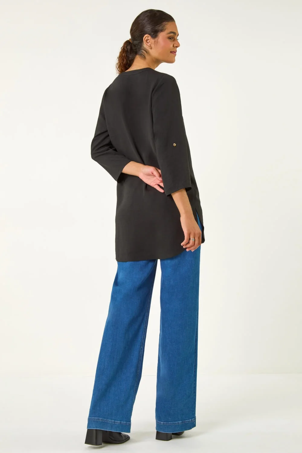Roman Black V-Neck Button Detail Top - 10 Image 4