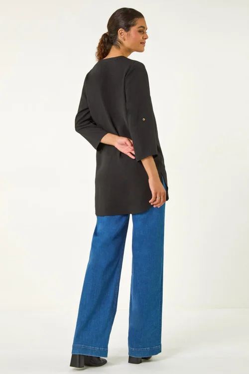Roman Black V-Neck Button Detail Top - 10 Image 4