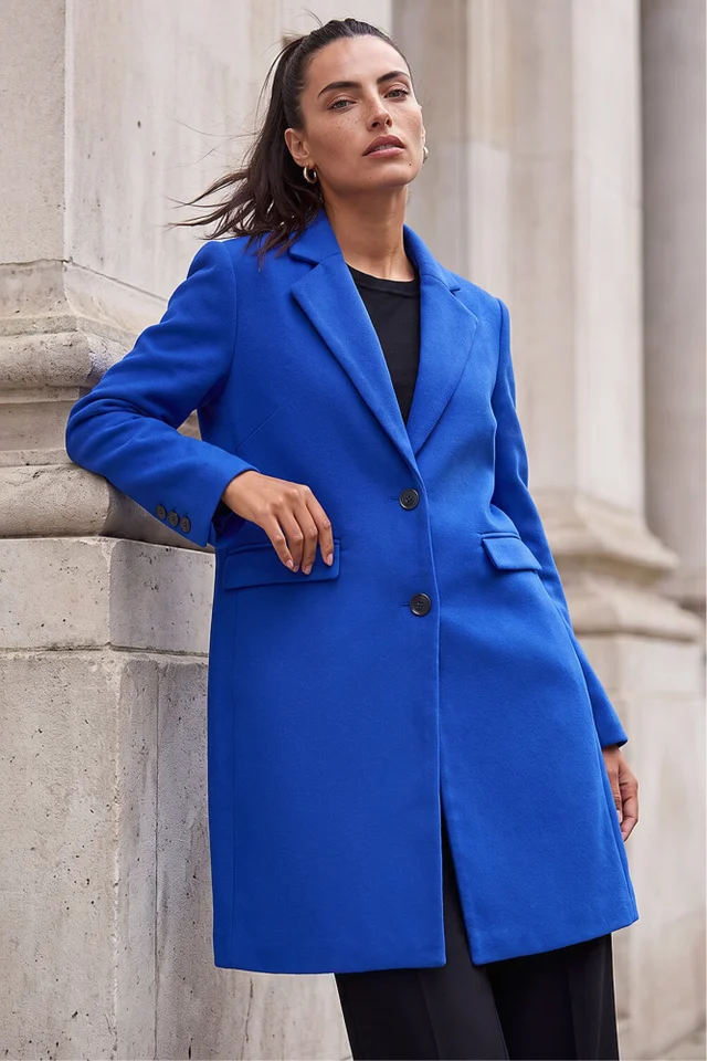 Roman Ink Blue Tailored Single Breasted Coat