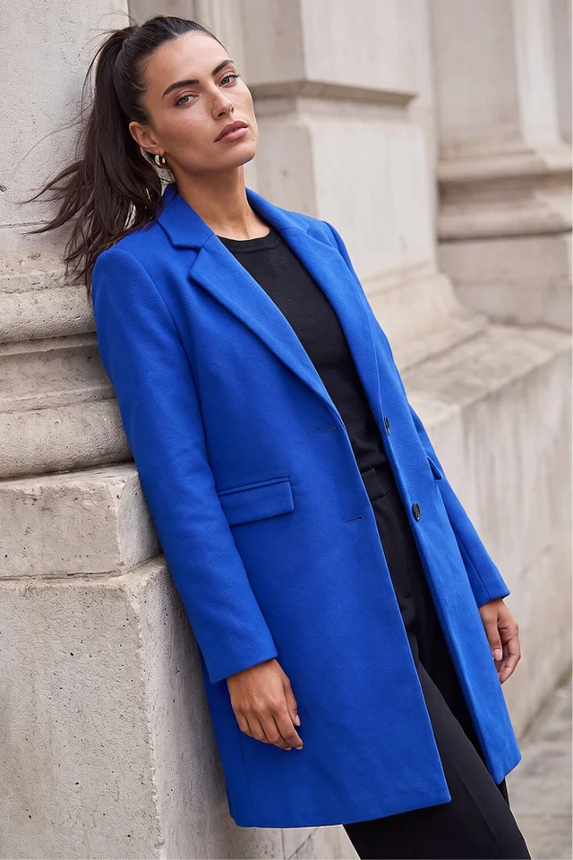 Roman Ink Blue Tailored Single Breasted Coat