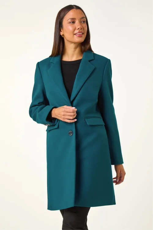 Roman Teal Tailored Single Breasted Coat - 16 Image 4