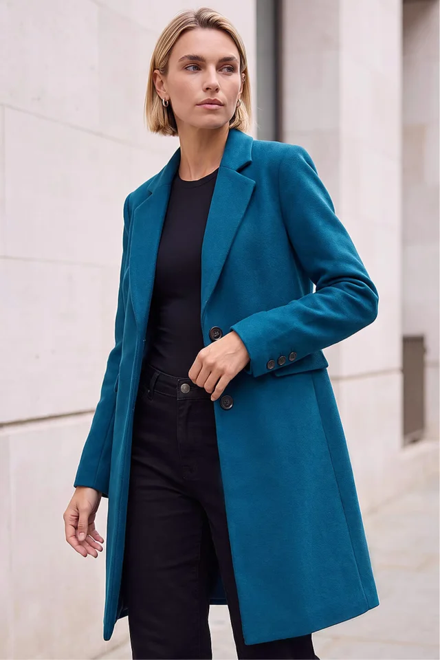 Roman Teal Tailored Single Breasted Coat