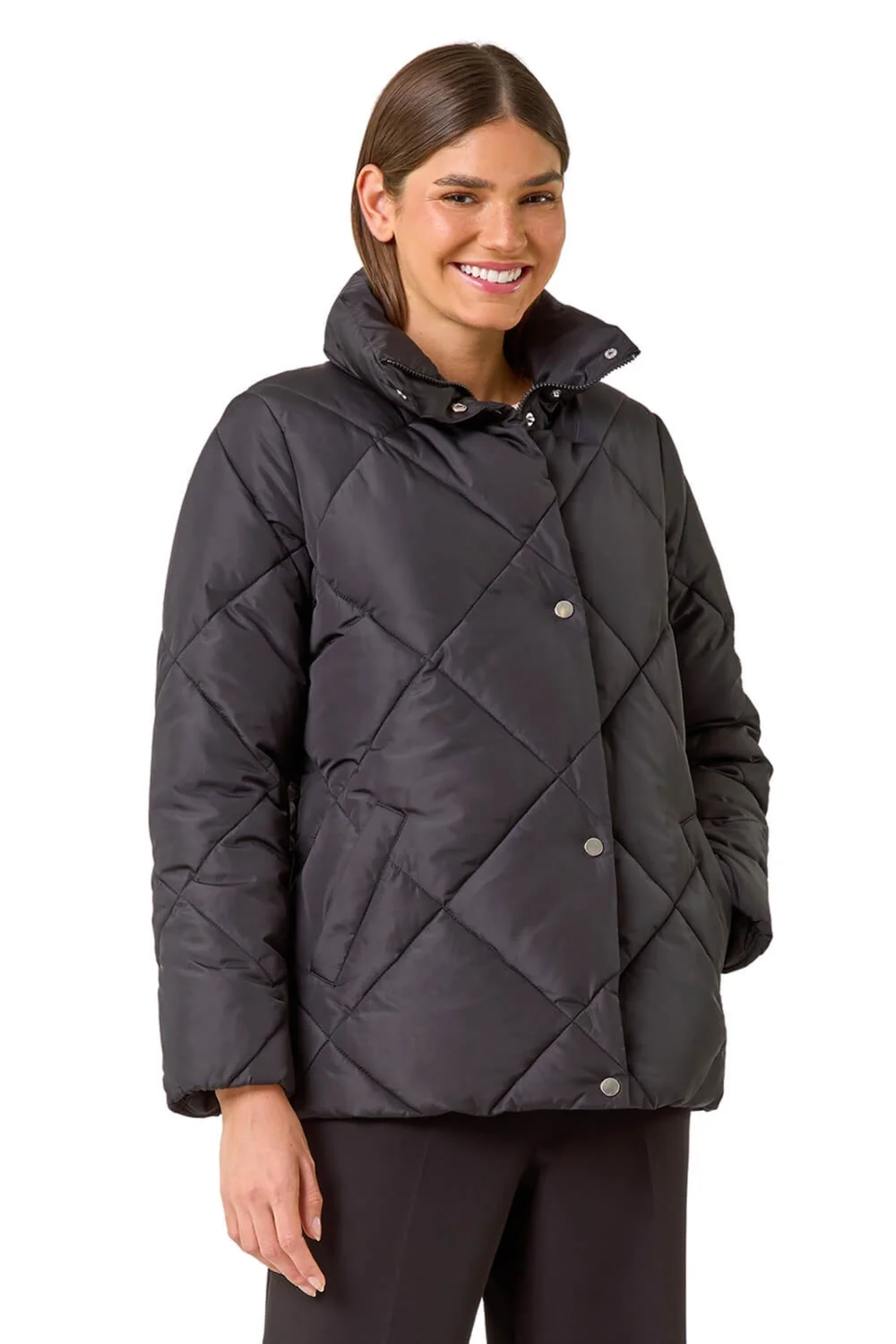 Roman Black Diamond Quilted Puffer Coat - 10 Image 1