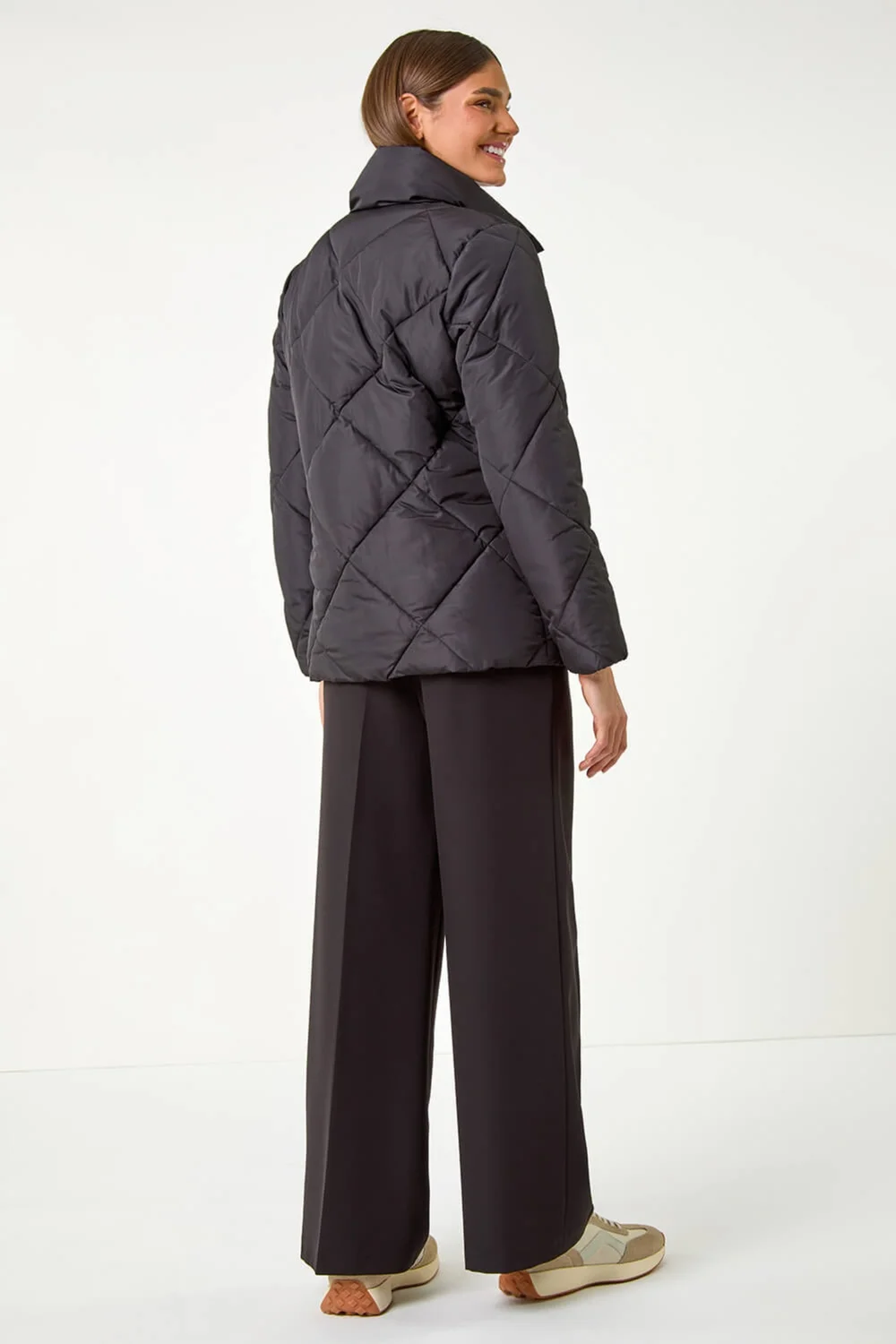 Roman Black Diamond Quilted Puffer Coat - 10 Image 4