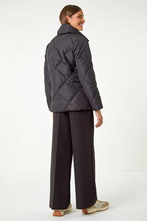 Roman Black Diamond Quilted Puffer Coat - 10 Image 4