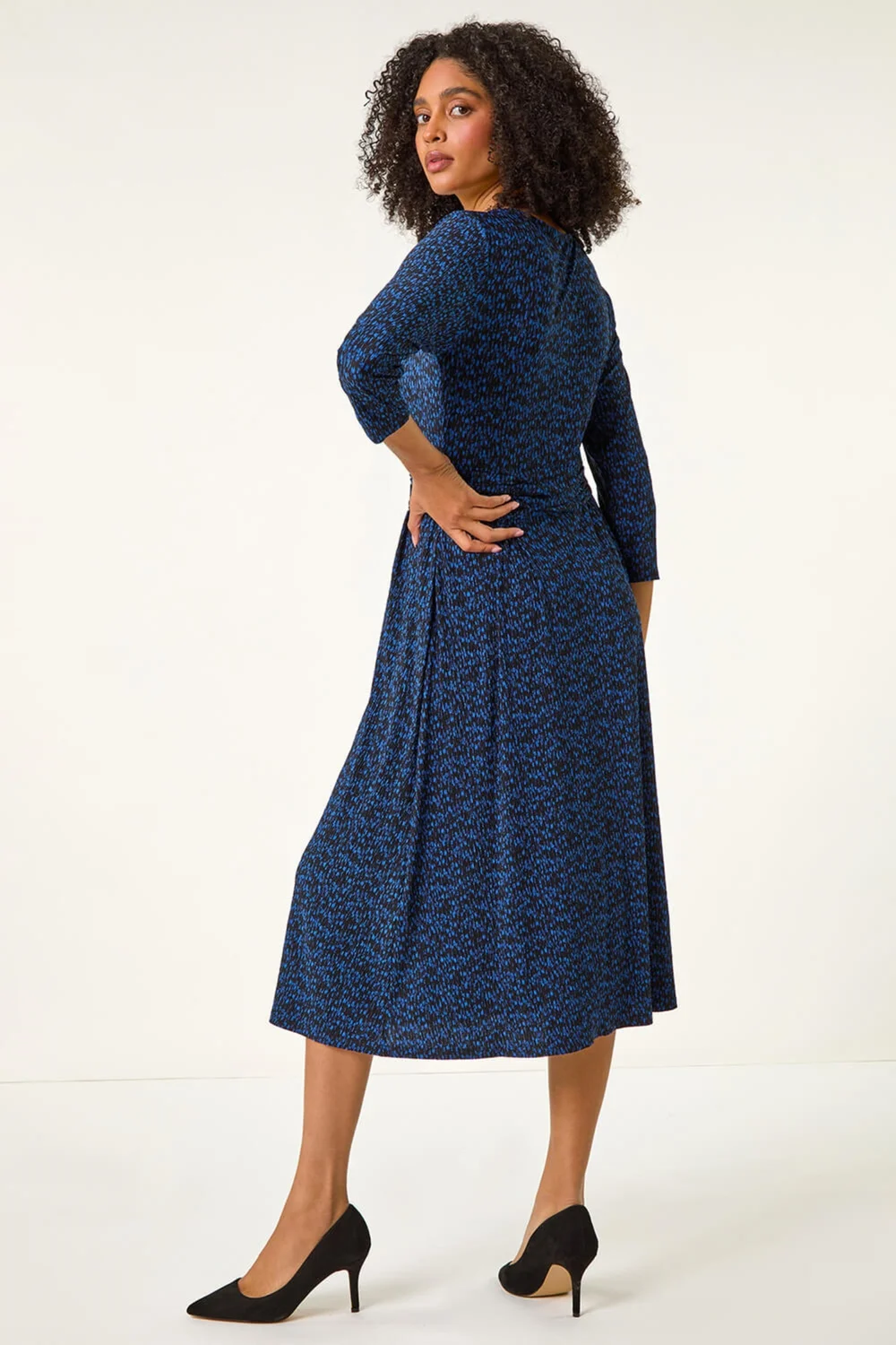 Roman Blue Abstract Stretch Ruched Dress - 22 Image 3