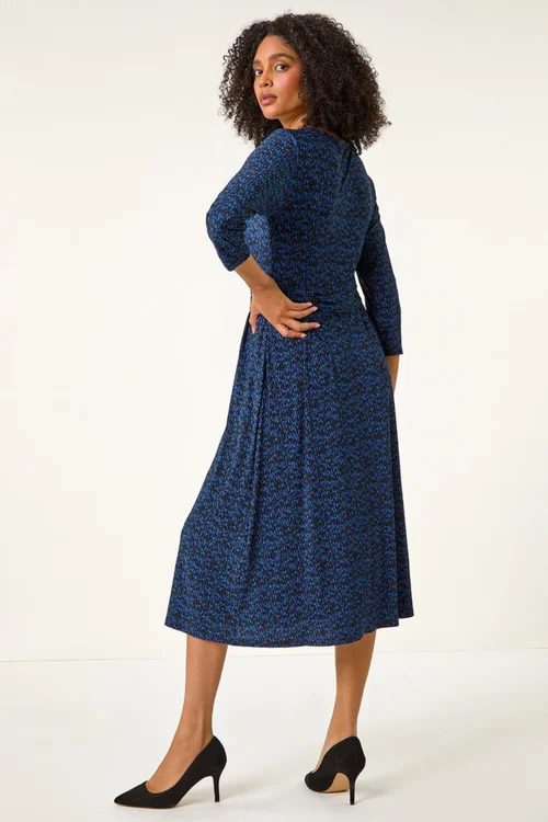 Roman Blue Abstract Stretch Ruched Dress - 22 Image 3