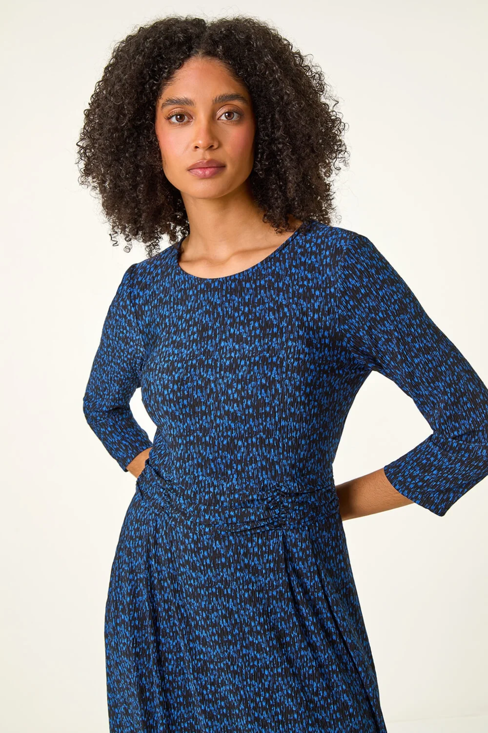 Roman Blue Abstract Stretch Ruched Dress - 22 Image 4