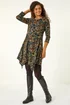Roman Green Floral Print Hanky Hem Stretch Dress - 22 Image 2