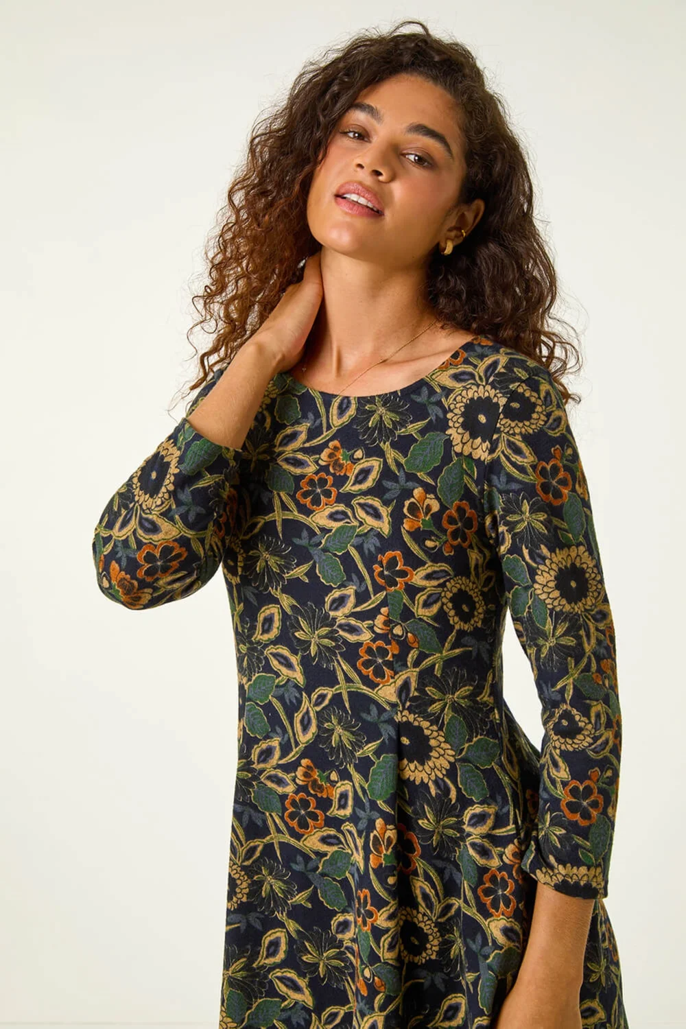 Roman Green Floral Print Hanky Hem Stretch Dress - 22 Image 4