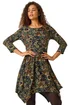 Roman Green Floral Print Hanky Hem Stretch Dress - 22 Image 1