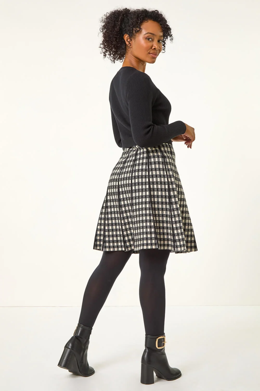 Roman Ivory Petite Contrast Check Knitted Dress - Size 14 Image 3