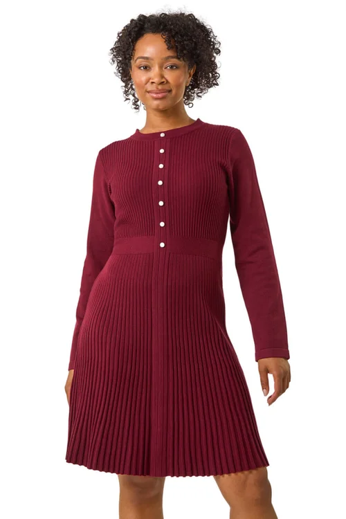 Roman Burgundy Petite Pearl Button Knitted Dress - 8 Image 1