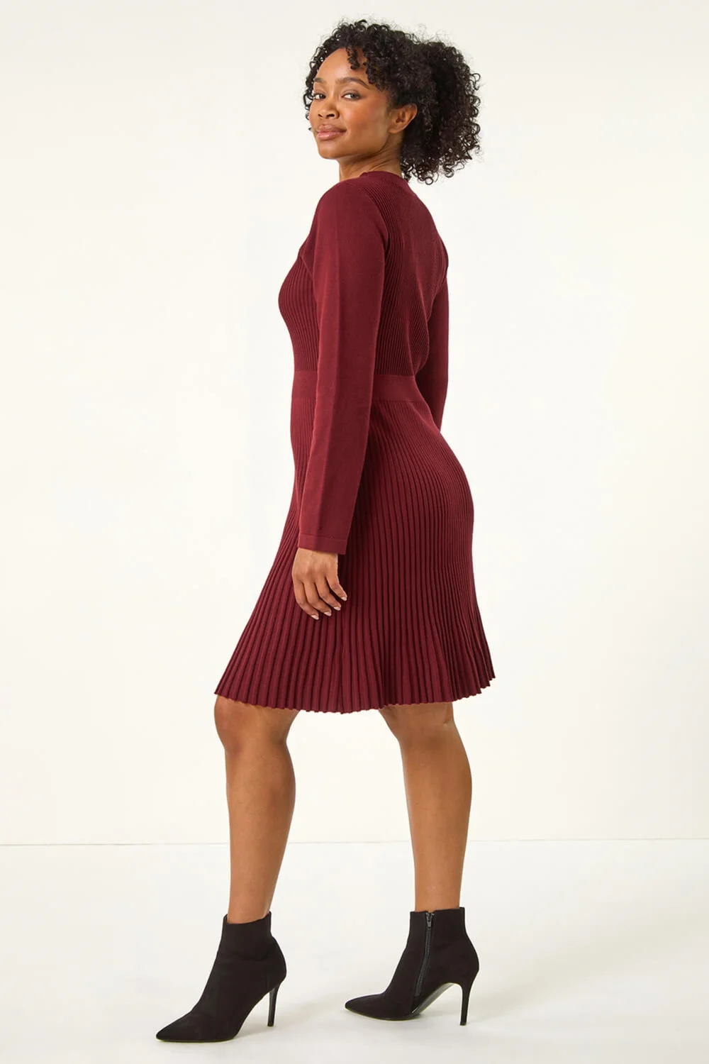 Roman Burgundy Petite Pearl Button Knitted Dress - 8 Image 3
