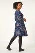 Roman Navy Petite Floral Print A-Line Stretch Dress - 10 Image 3