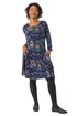 Roman Navy Petite Floral Print A-Line Stretch Dress - 10 Image 2