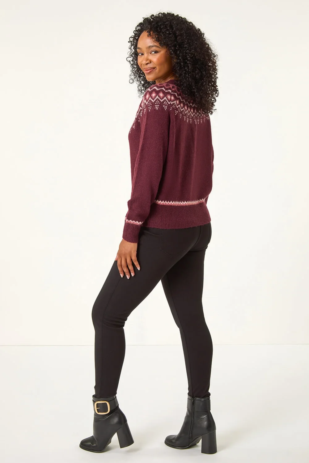 Roman Burgundy Petite Fairisle Button Cardigan - Size 18 Image 4