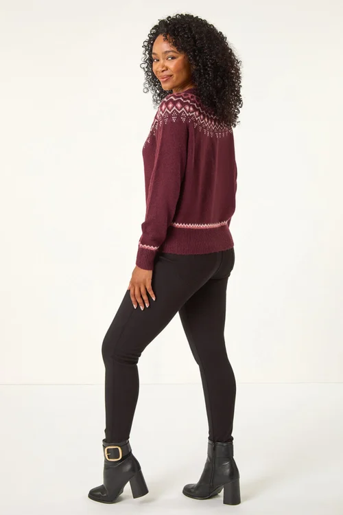 Roman Burgundy Petite Fairisle Button Cardigan - Size 18 Image 4