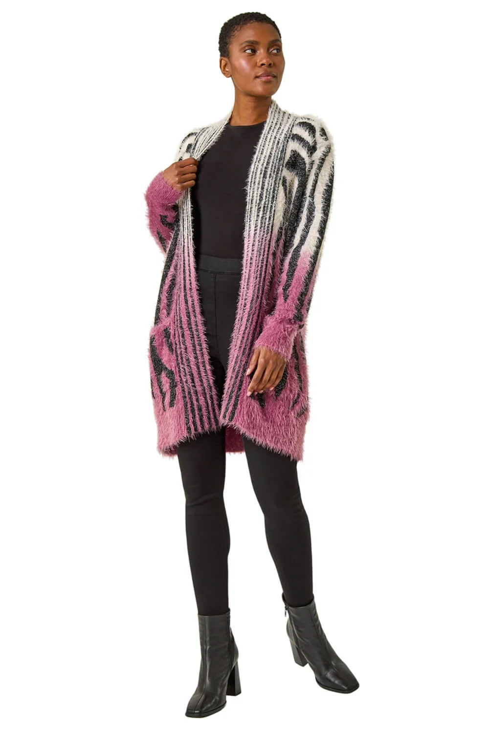 Roman Plum Metallic Zebra Print Fluffy Cardigan - Size 18 Image 2