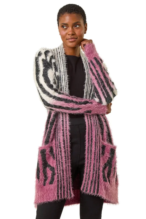 Roman Plum Metallic Zebra Print Fluffy Cardigan - Size 18 Image 1