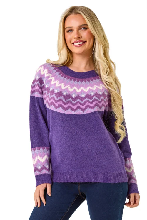 Roman Lilac Petite Fairisle Detail Knit Jumper - Size 12 Image 1