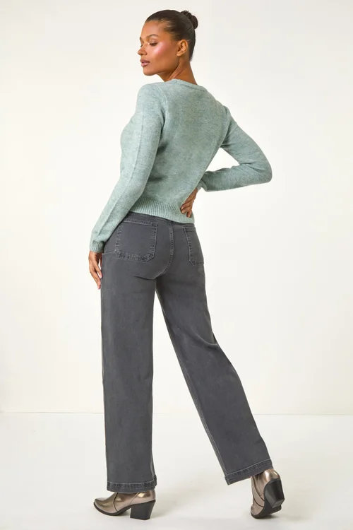 Roman Sage Shimmer V-Neck Ribbed Cardigan - S Image 4