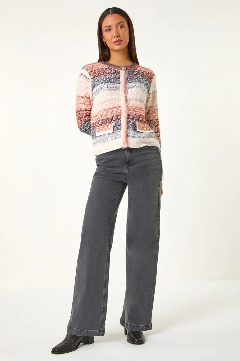 Roman Denim Fluffy Ombre Knit Cardigan - 18 Image 3