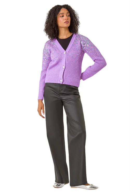 Roman Lilac Sequin Knit Buttoned Cardigan - S Image 2