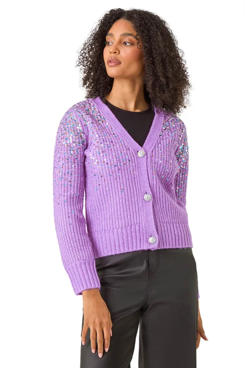 Roman Lilac Sequin Knit Buttoned Cardigan - S Image 1