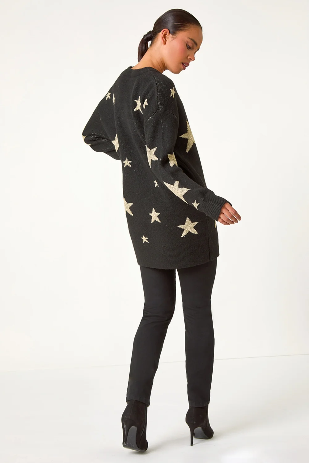 Roman Black Petite Metallic Star Print Jumper - Size 8 Image 3
