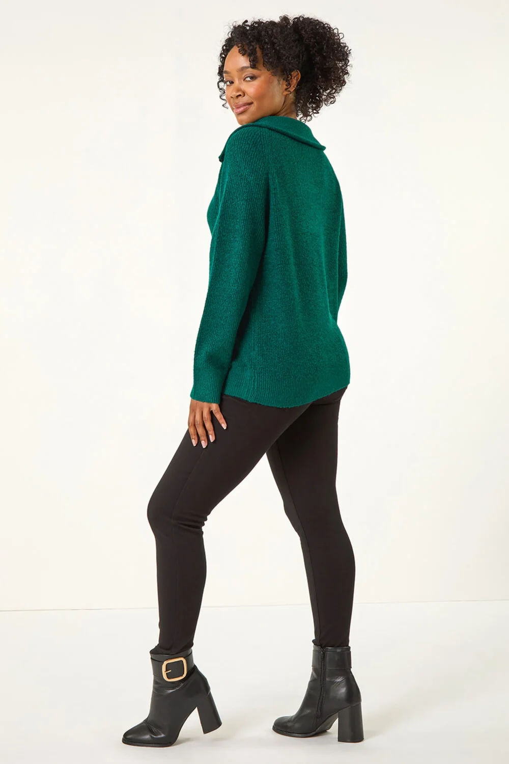 Roman Dark Green Petite Zip Detail Collared Jumper - 8 Image 4