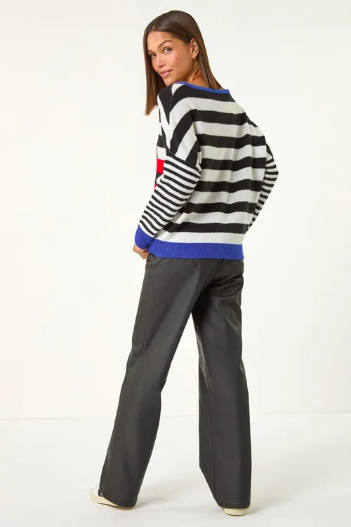 Roman Black Star Striped Colour Block Knit Jumper - Size 20 Image 3