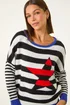 Roman Black Star Striped Colour Block Knit Jumper - Size 20 Image 4