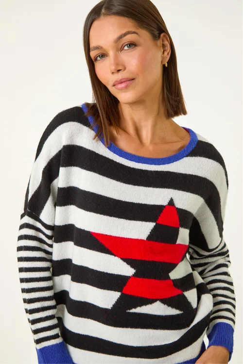 Roman Black Star Striped Colour Block Knit Jumper - 10 Image 4