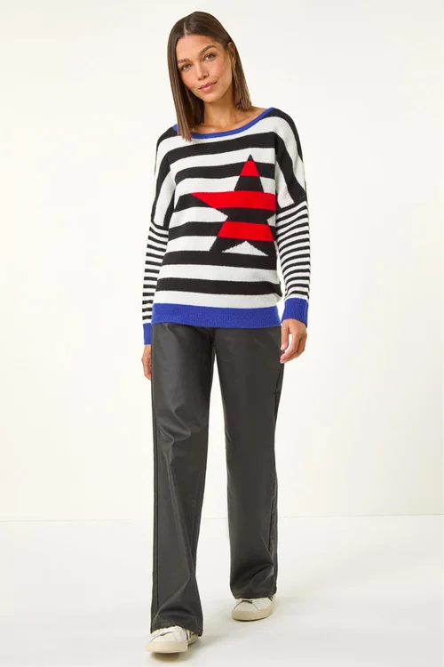 Roman Black Star Striped Colour Block Knit Jumper - 10 Image 2