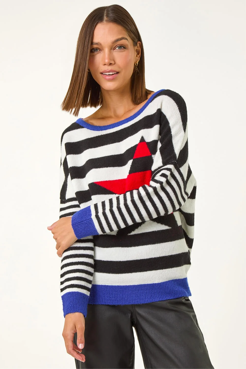 Roman Black Star Striped Colour Block Knit Jumper - 10 Image 1