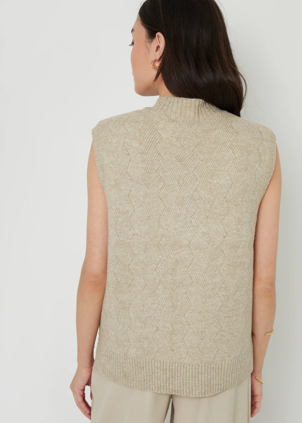Threadbare Beige June High Neck Basket Stitch Knitted Vest - 8 Image 2